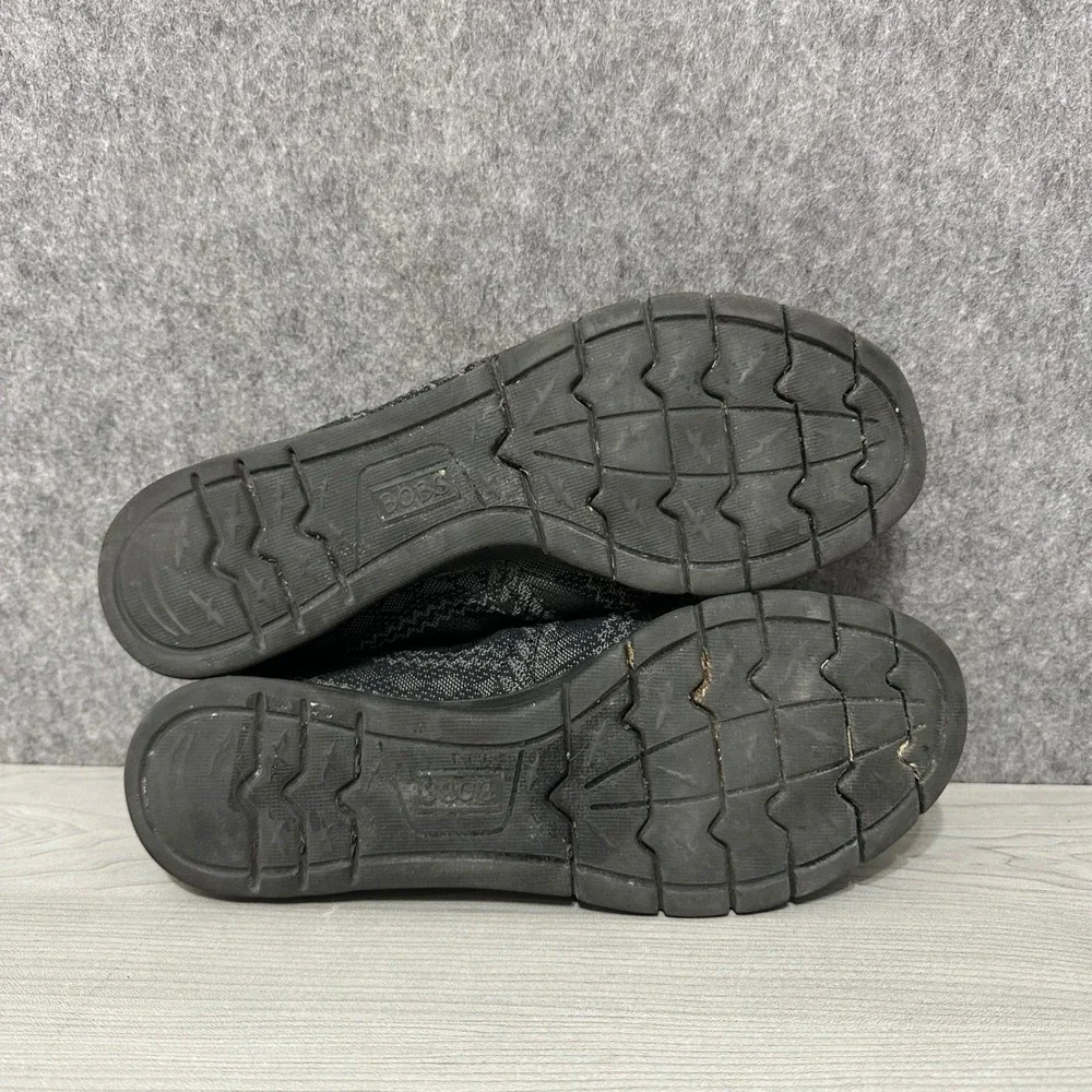 Skechers BOBS Womens Sz 10 Black Gray Patterned‎ Slip On Flat Shoes SN 33602 BLK